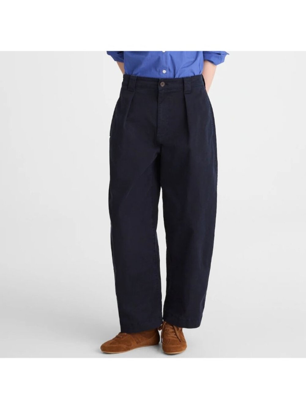 NWT Madewell Short Barrel Leg Chino Pant 25S Navy High Rise Pleated Stretch